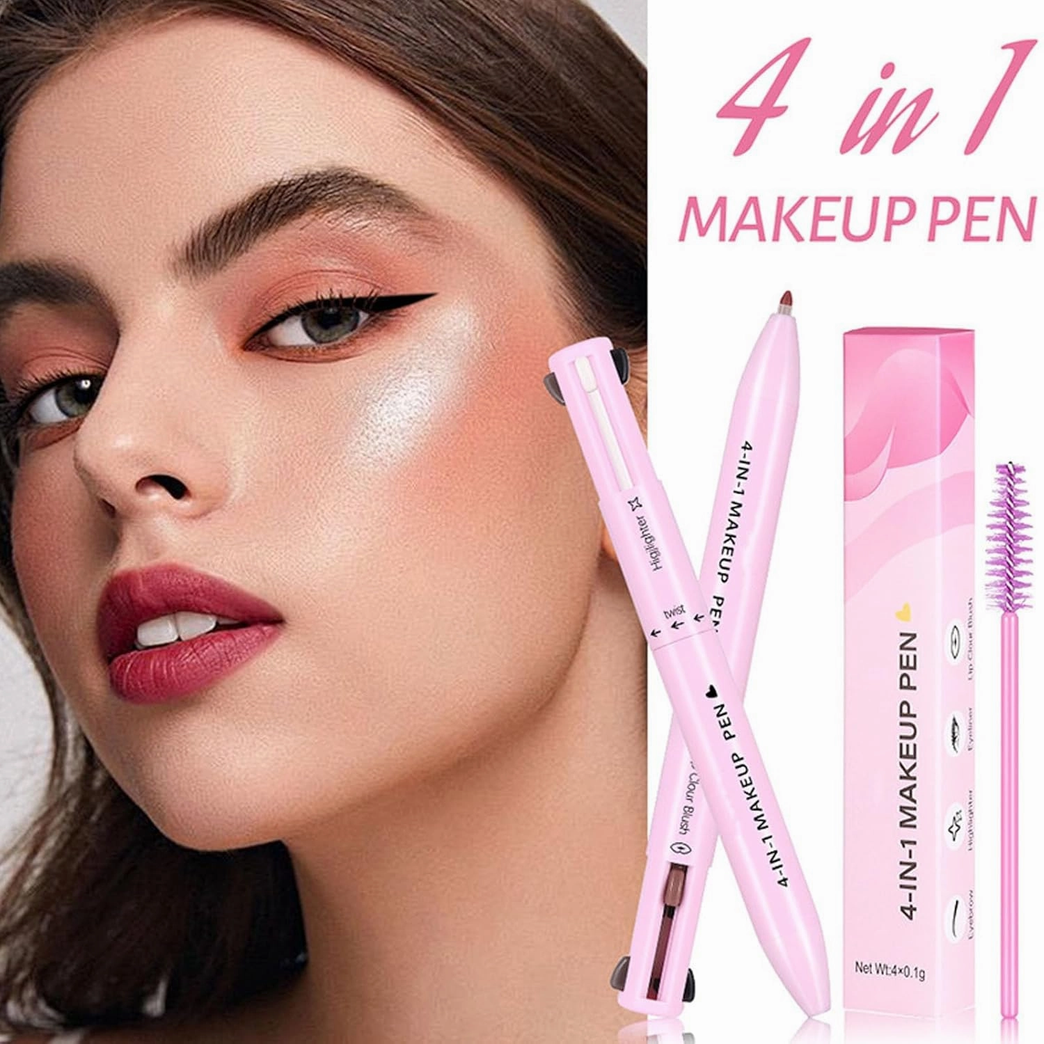 Eternaljoymart Eyebrow Pen,4 in 1 Makeup Waterproof Natural Beauty Pencil,Multifunction Face Beauty Pencil Comes with Eyeliner, Lip Liner, Highlighter Makeup & Eyebrow Pencils (#01 #02)