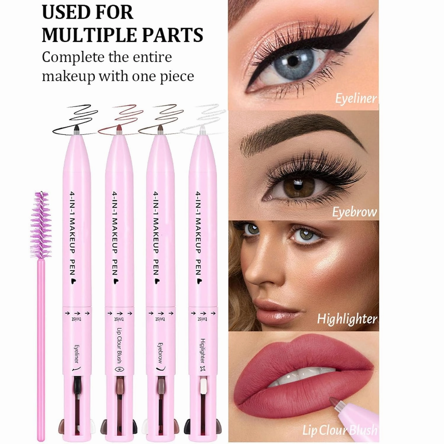 Eternaljoymart Eyebrow Pen,4 in 1 Makeup Waterproof Natural Beauty Pencil,Multifunction Face Beauty Pencil Comes with Eyeliner, Lip Liner, Highlighter Makeup & Eyebrow Pencils (#01 #02)