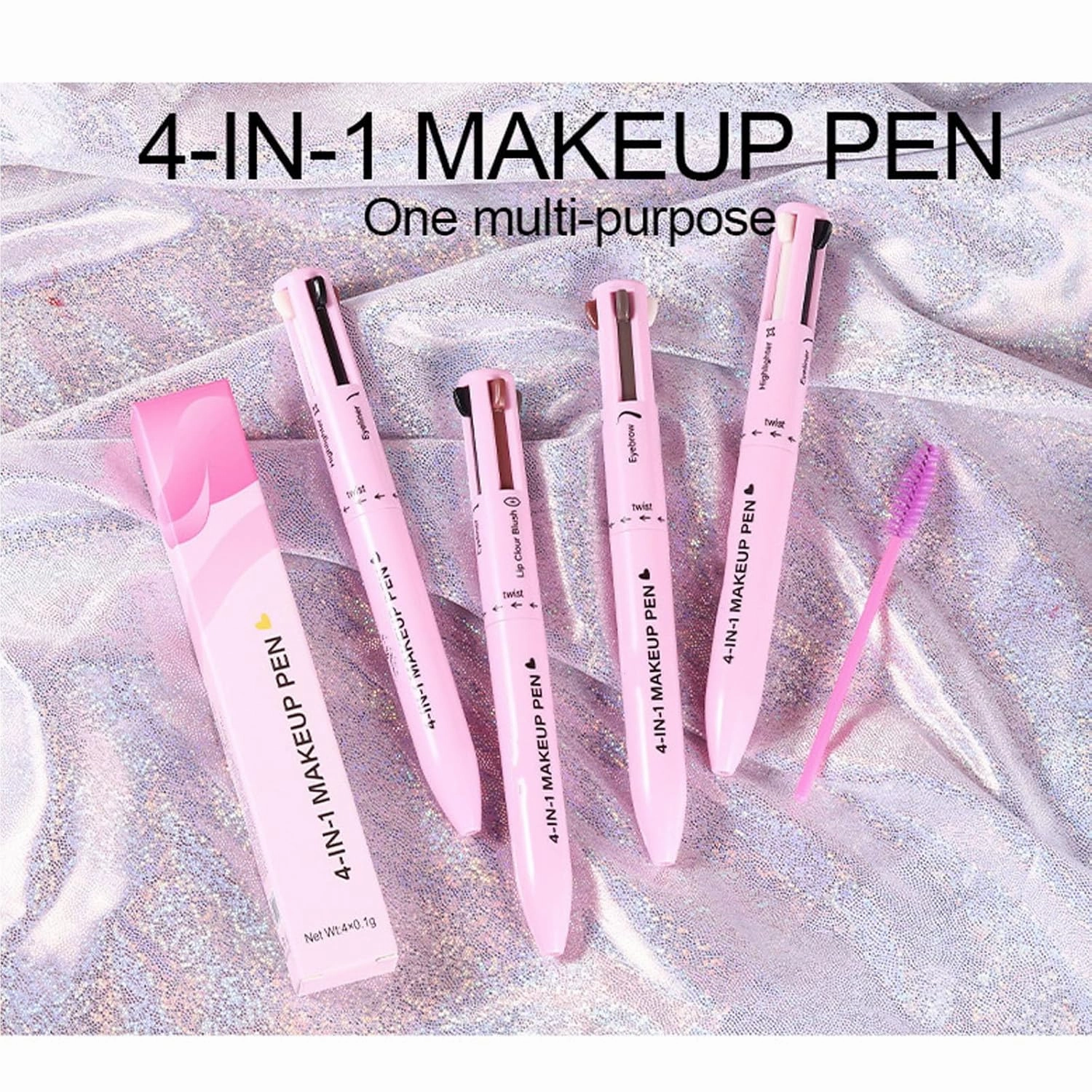 Eternaljoymart Eyebrow Pen, Eternaljoymart 4 in 1 Makeup Pen, 4 Color Multi Use Makeup Beauty Pens - Eyeliner, Lip Liner, Brow Pencil and Highlighter, Waterproof, Long Lasting (#1 #3)