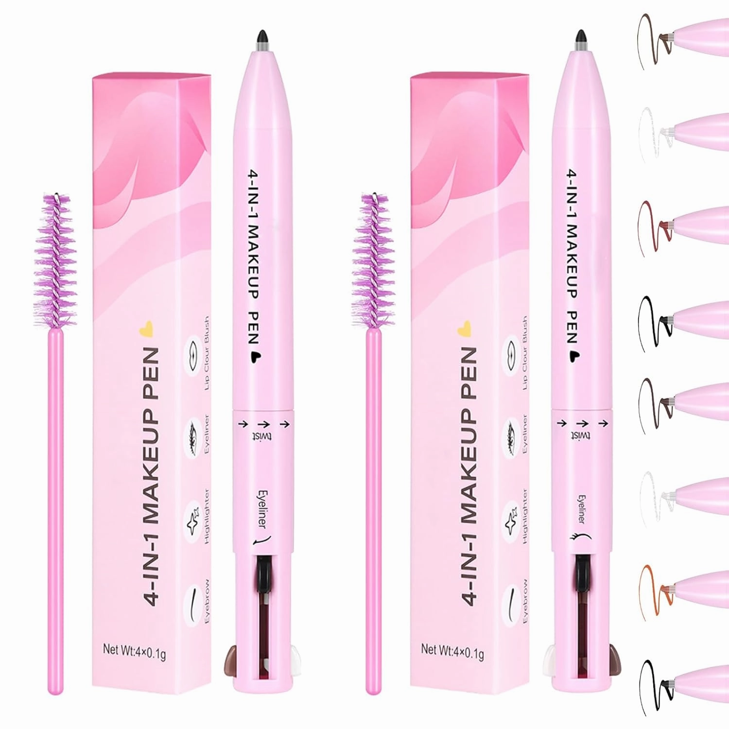 Eternaljoymart Eyebrow Pen, Eternaljoymart 4 in 1 Makeup Pen, 4 Color Multi Use Makeup Beauty Pens - Eyeliner, Lip Liner, Brow Pencil and Highlighter, Waterproof, Long Lasting (#1 #3)