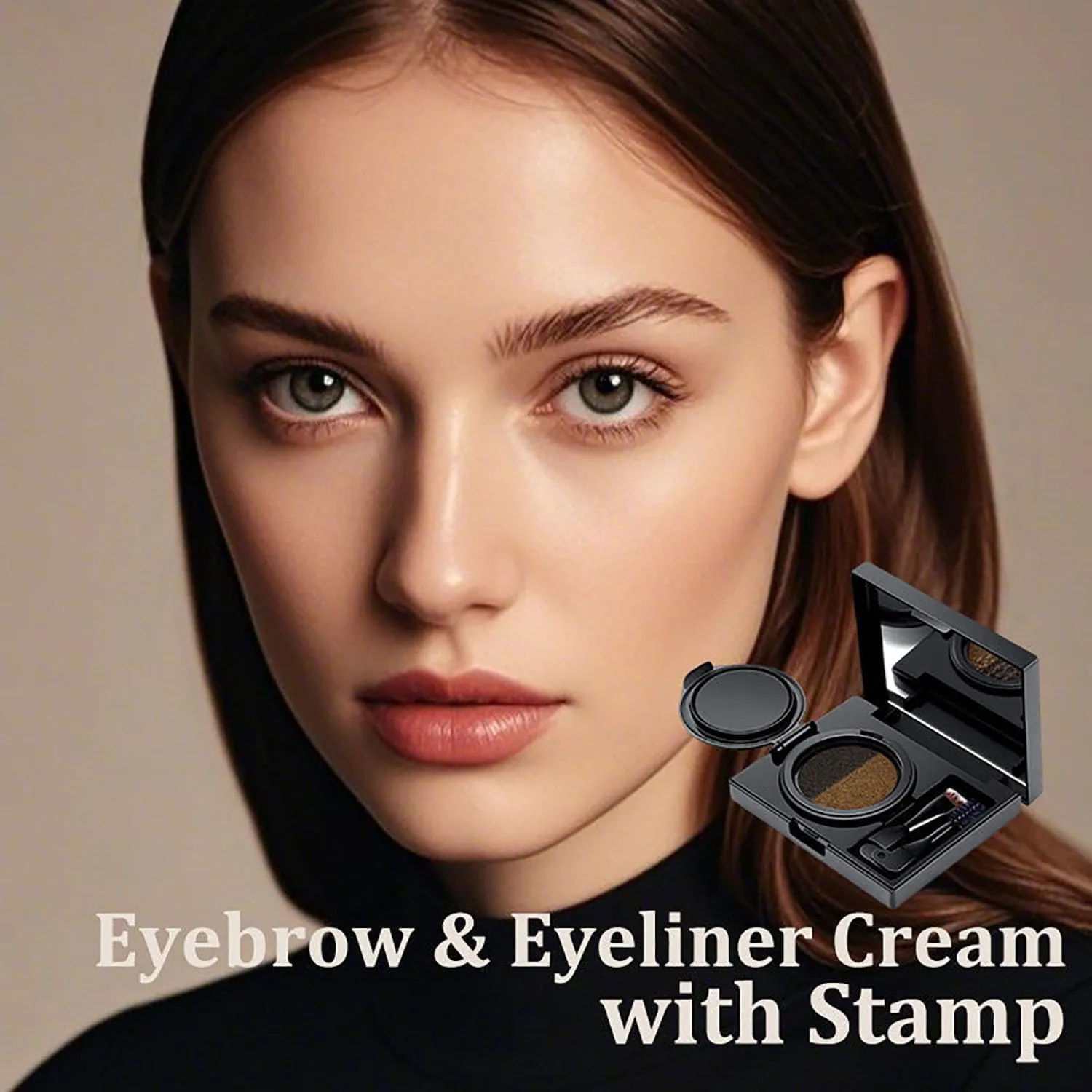 Eyebrow and eyeliner gel with stamp,with double-ended brush,Multi-functional Double-Headed Eyeliner Stamp,Double Color Eyebrow Cream Waterproof,waterproof and anti-smudge