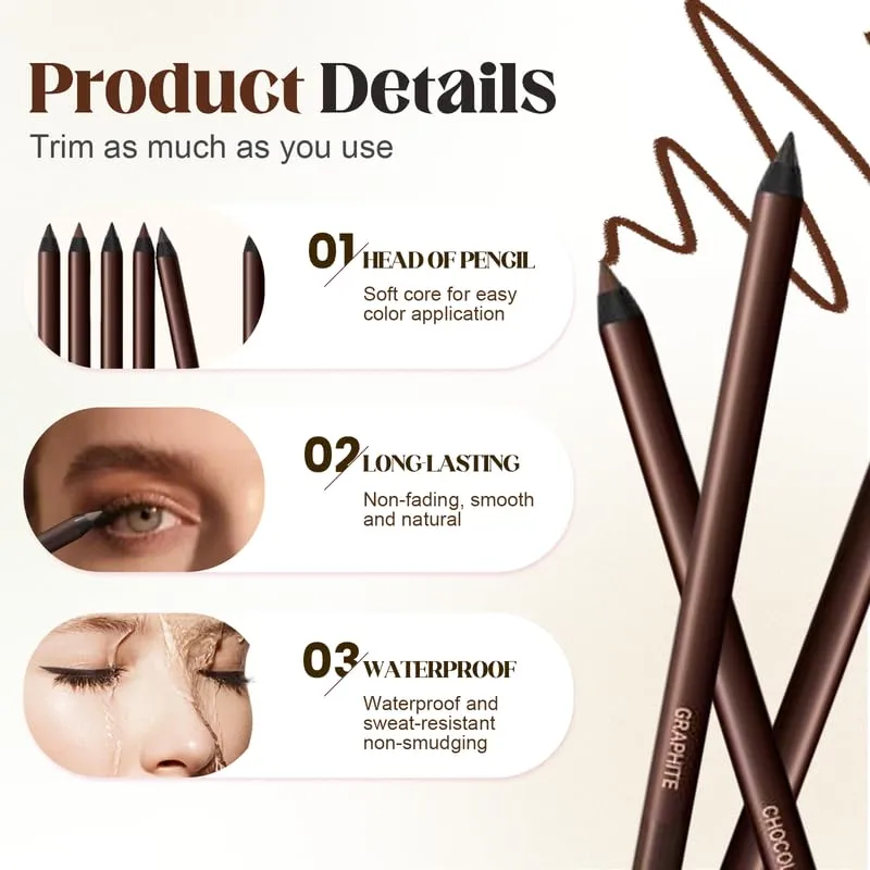 Eyeliner Pencil Waterproof, 24 Hr Waterproof Eyeliner Duo Sharpenable Eye Pencil, No Smudging, Fading, 2 in 1 Eye Liner and Eyebrow Pencils, Smooth and Easy to Color (7pcs)