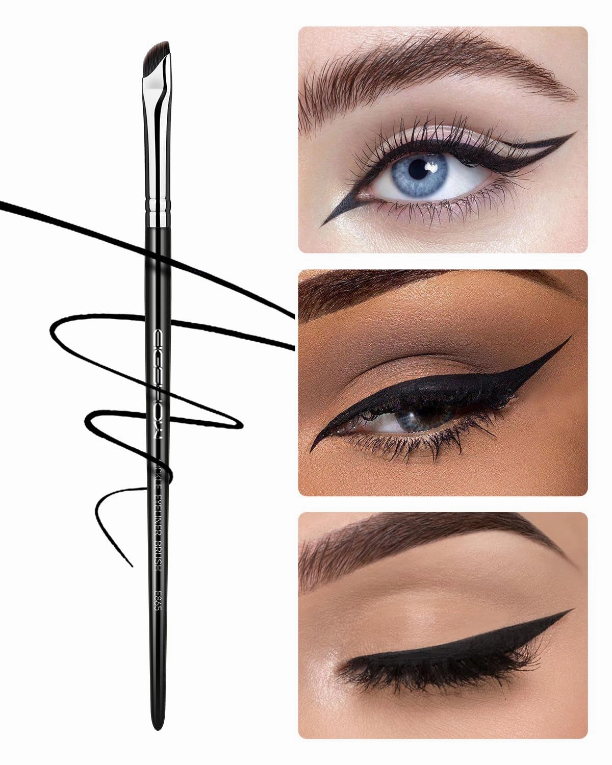 Eyeliner Brush,  Sickle Angled Eyeliner Brush Gel Eye Liner Makeup Brush for Precise Eyeliner Eyebrow Eyelid Ultra Thin with Curved Bristle - Black