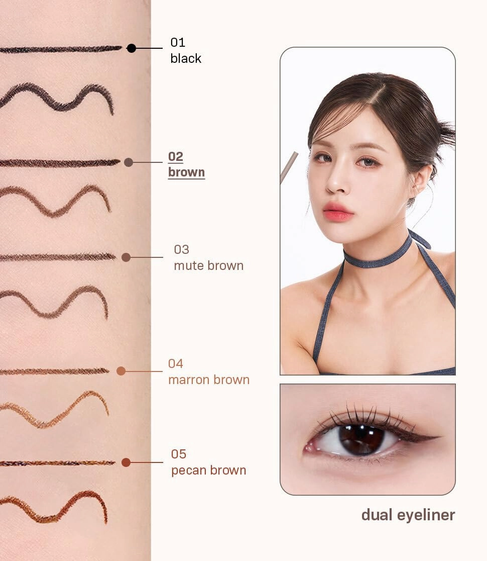 Eyeliner Slim Edge Dual-Tip (03 mute brown) | Smudge/Water Proof, High Pigmented, Long Lasting Liquid and Pencil Eye Liner