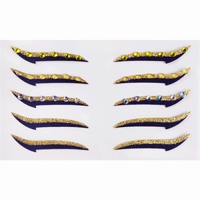 Eyeliner Sticker, 5 Pairs Glitter Eyeliner Stickers with Rhinestones Instant Adhesive Eye Line Strip Reusable Eyeshadow Stickers (Gold)