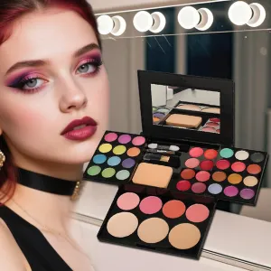 Eyeshadow Lip Gloss Blush 39 Piece Makeup Palette Kit: 24 Color Eyeshadow Palette, 8 Lip Gloss, 4 Blush, 3 Dual Powder, Brushes Mirror Travel Professional Cosmetic Set with Shimmer Shades