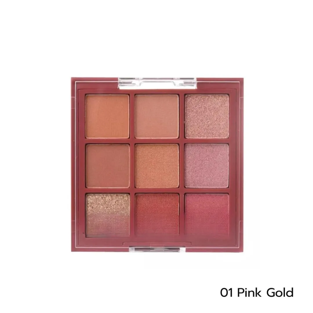 Eyeshadow Palette [0.8g × 9 pans] – Matte & Glitter Shades | Smooth Blend | Everyday to Glam Looks (01 Pink Gold)