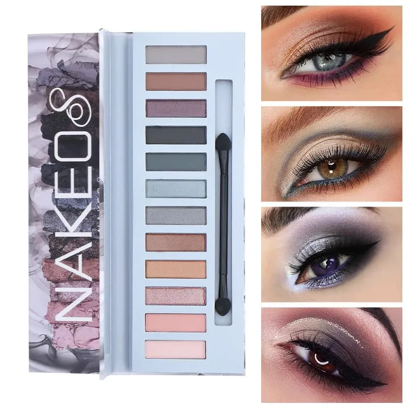 Eyeshadow Palette, 12 Colors, Metallic Shimmer and Matte, Long Lasting, Pigmented, Cruelty-Free, Vegan, Travel Friendly, Black (02# matte eye shadow plate)