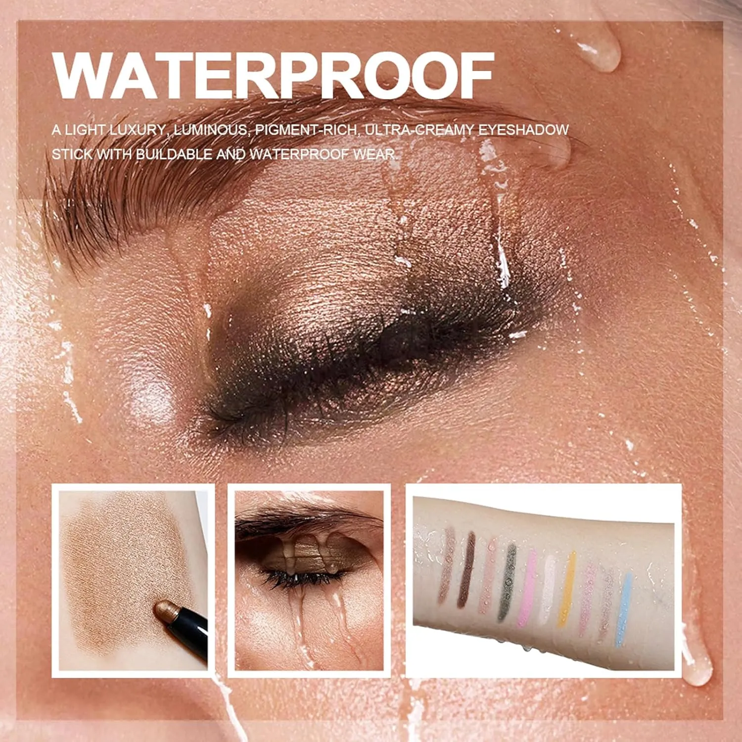 Eyeshadow Stick, Shimmer and Matte Cream Eye Shadow Brightener Sticks Eyeliner Pencil Crayon, Waterproof Long Lasting Eye Highlighter Stick Makeup,0.056 Oz(Shimmer)