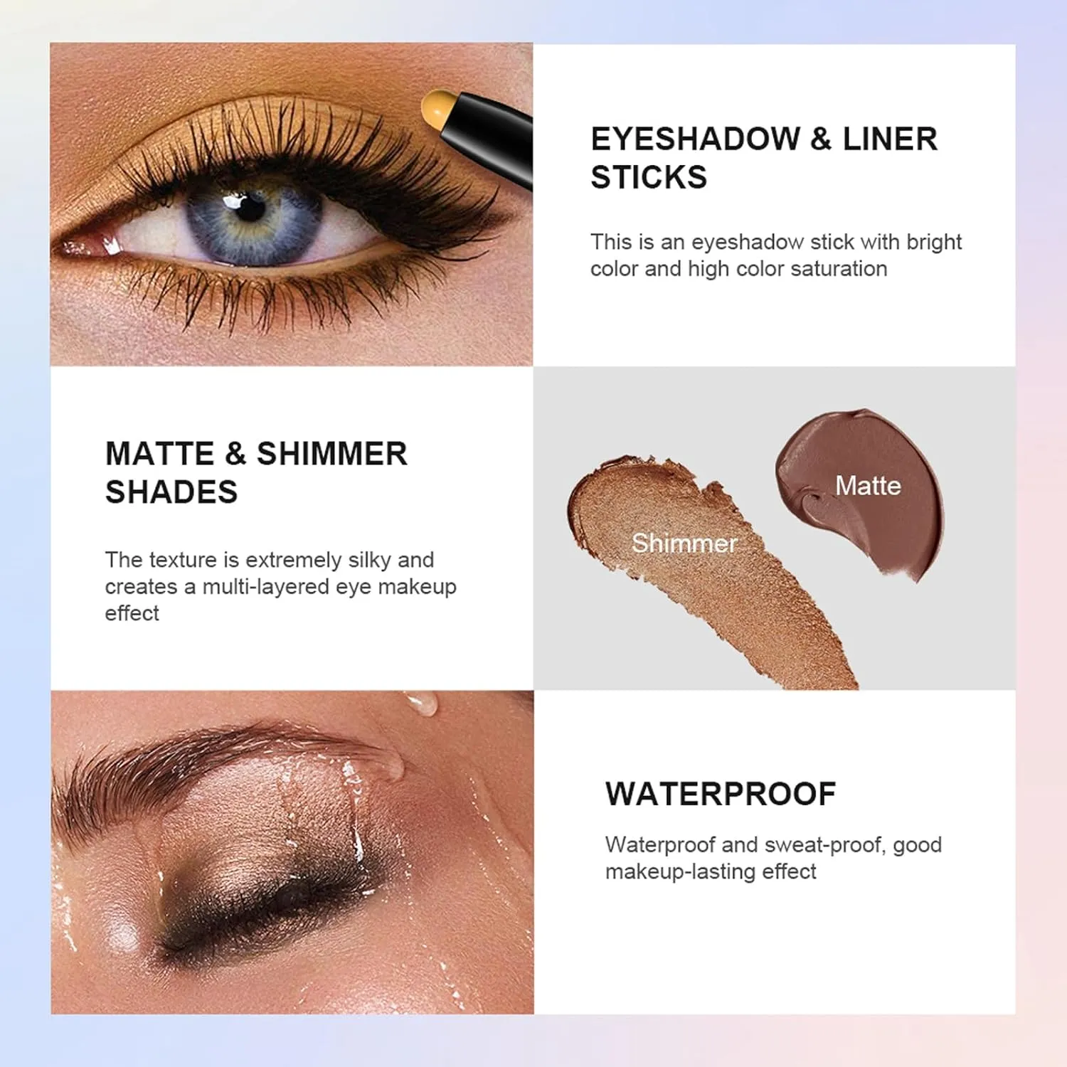 Eyeshadow Stick, Shimmer and Matte Cream Eye Shadow Brightener Sticks Eyeliner Pencil Crayon, Waterproof Long Lasting Eye Highlighter Stick Makeup,0.056 Oz(Shimmer)