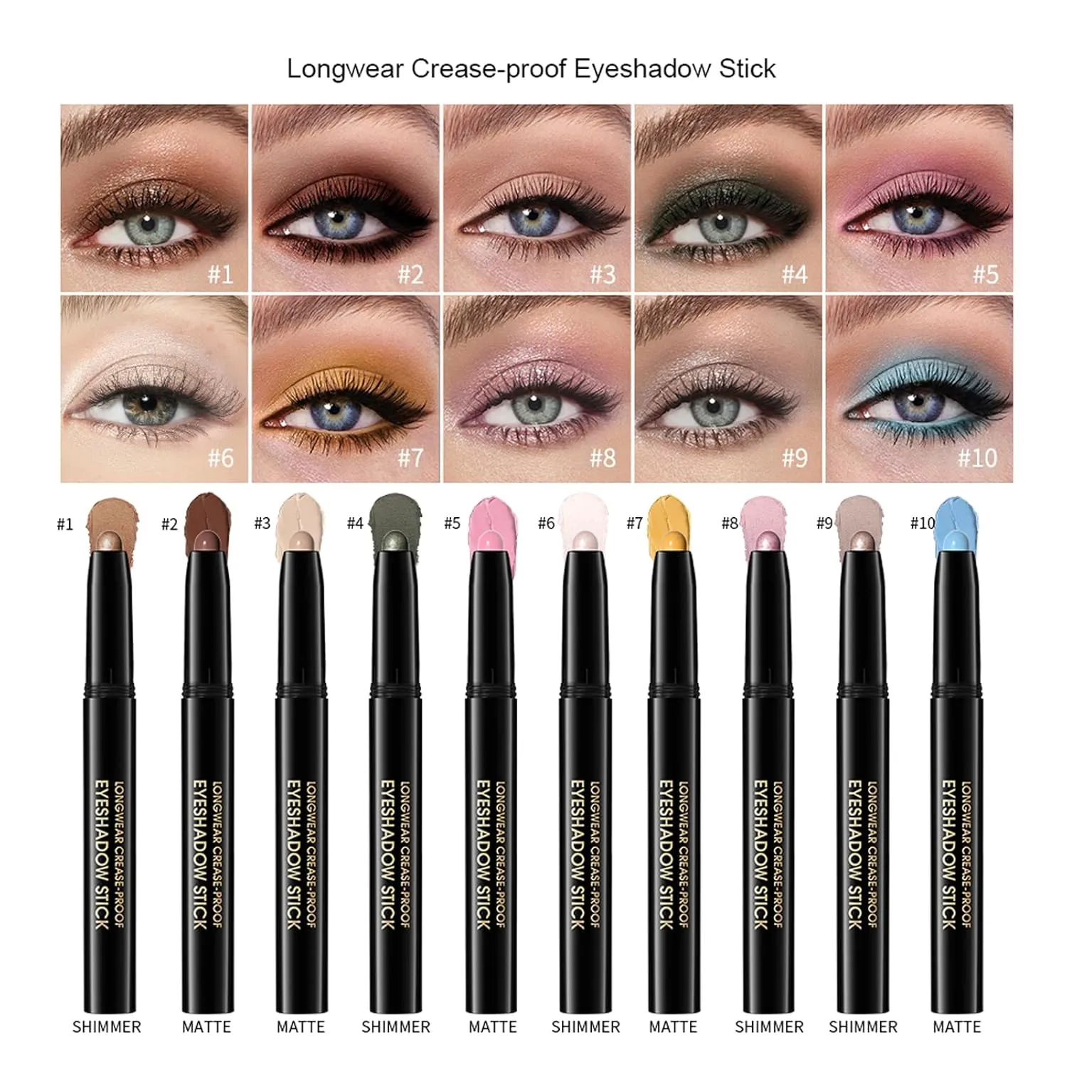 Eyeshadow Stick, Shimmer and Matte Cream Eye Shadow Brightener Sticks Eyeliner Pencil Crayon, Waterproof Long Lasting Eye Highlighter Stick Makeup,0.056 Oz(Shimmer)