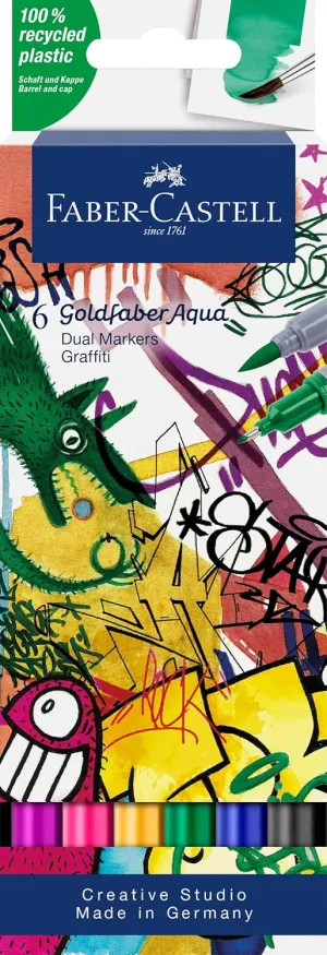Faber-Castell Goldfaber Watercolor Dual Art Markers: Graffiti - 6 Colors, Water Color Markers Pens
