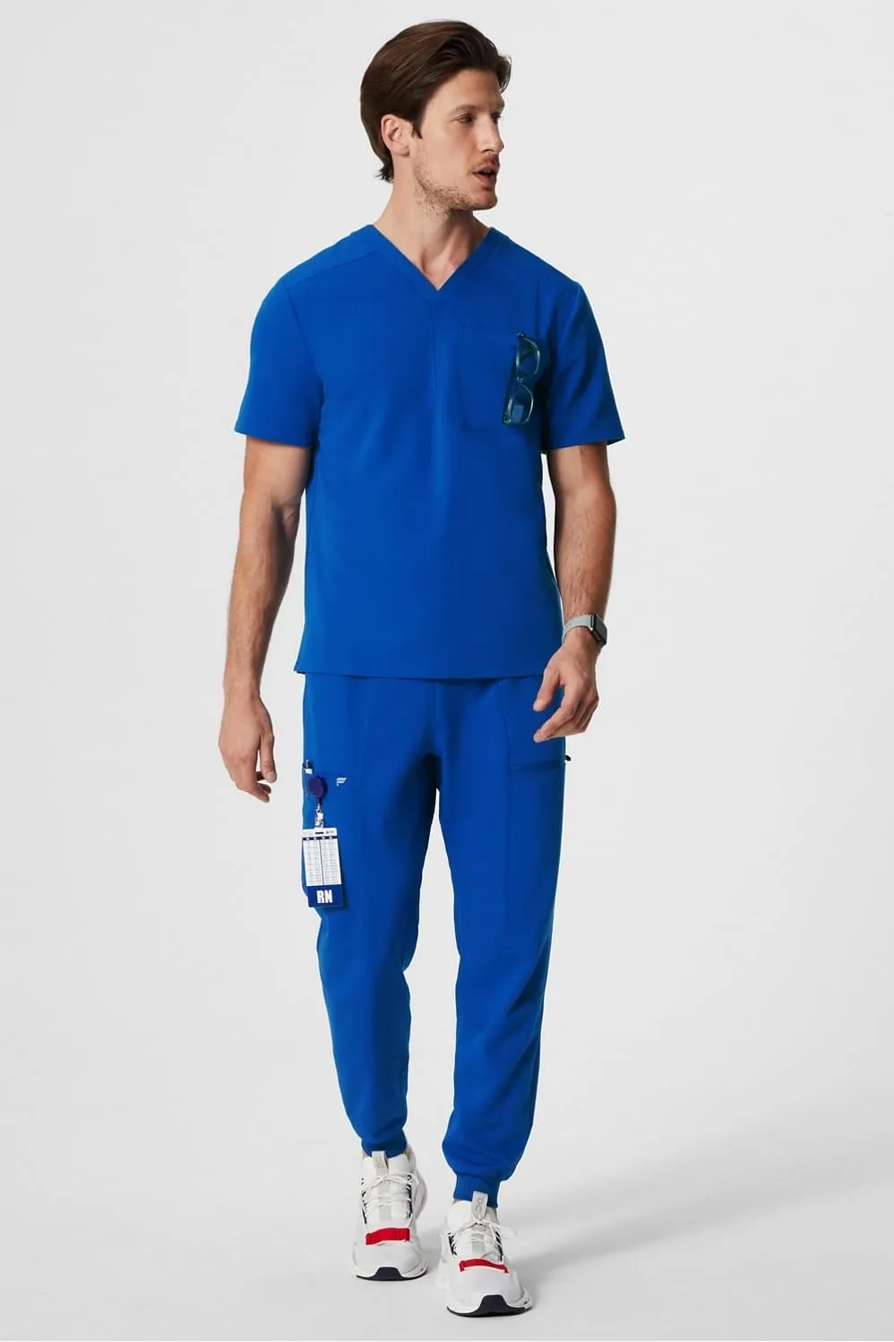 Fabletics Men's Helix 1-Pocket Scrub Top - MotionTech, Wrinkle-Resist, Chest Pocket, Anti-Shrink, Semi-Slim Fit