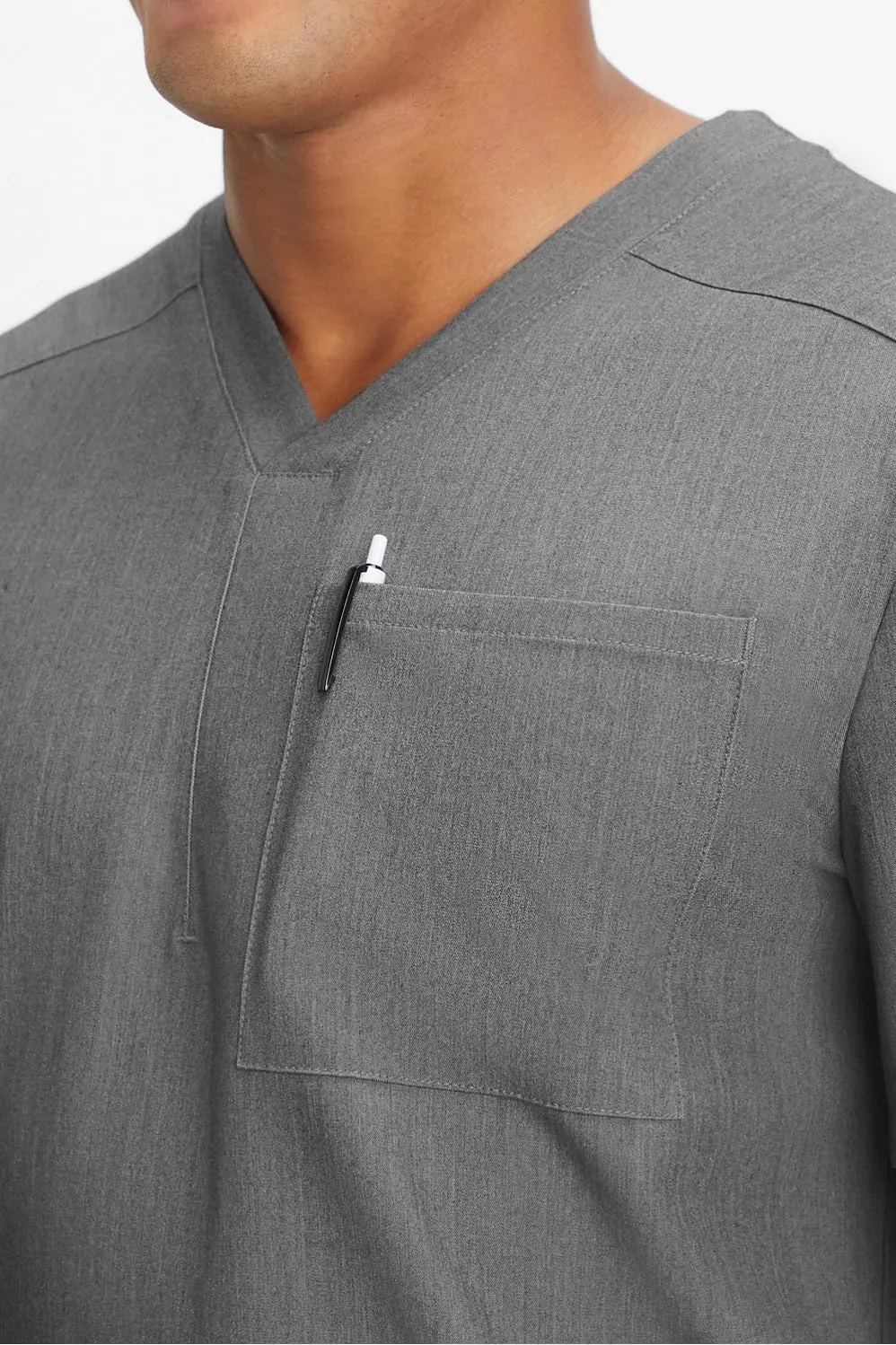 Fabletics Men's Helix 1-Pocket Scrub Top - MotionTech, Wrinkle-Resist, Chest Pocket, Anti-Shrink, Semi-Slim Fit