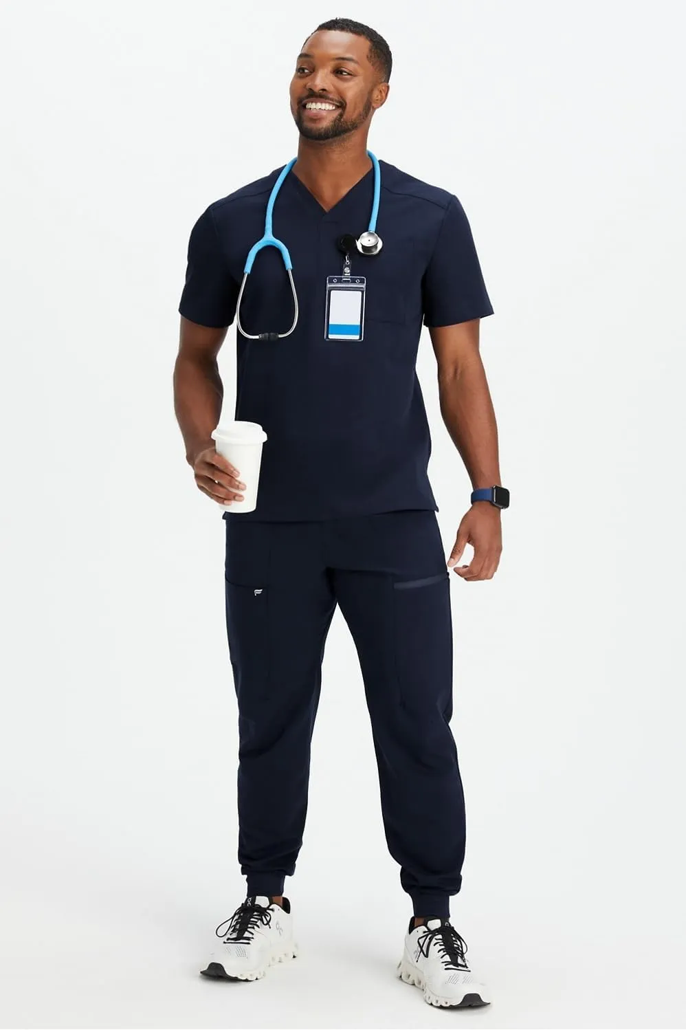 Fabletics Men's Helix 1-Pocket Scrub Top - MotionTech, Wrinkle-Resist, Chest Pocket, Anti-Shrink, Semi-Slim Fit