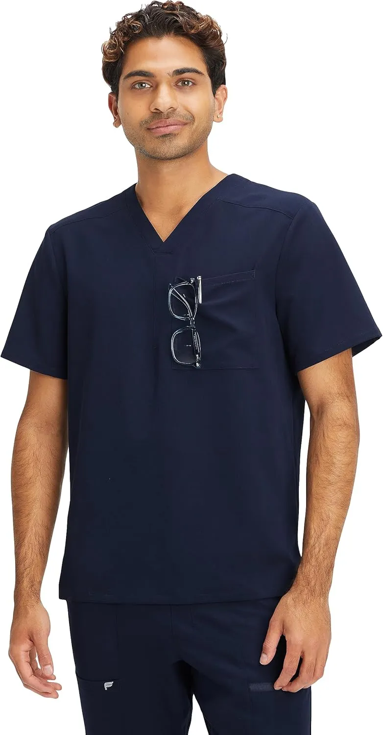 Fabletics Men's Helix 1-Pocket Scrub Top - MotionTech, Wrinkle-Resist, Chest Pocket, Anti-Shrink, Semi-Slim Fit