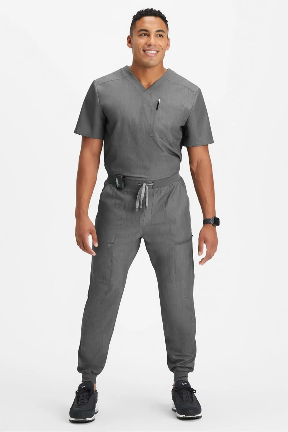 Fabletics Men's Helix 1-Pocket Scrub Top - MotionTech, Wrinkle-Resist, Chest Pocket, Anti-Shrink, Semi-Slim Fit
