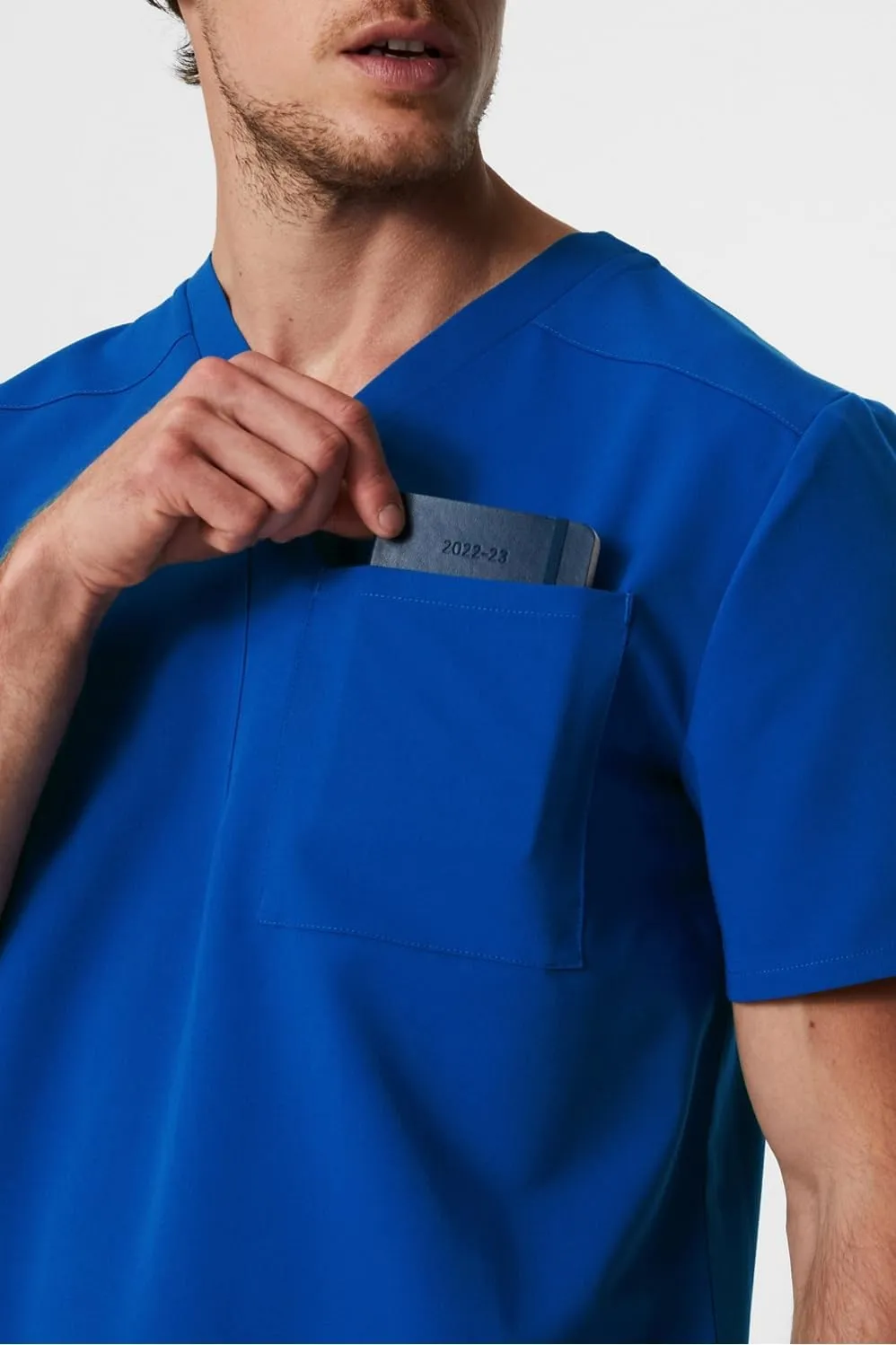 Fabletics Men's Helix 1-Pocket Scrub Top - MotionTech, Wrinkle-Resist, Chest Pocket, Anti-Shrink, Semi-Slim Fit