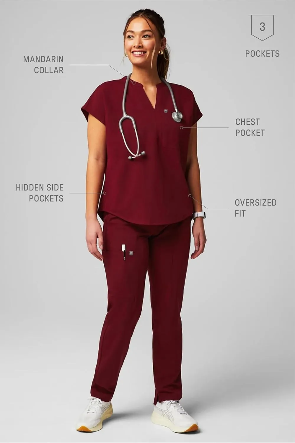 Fabletics Women's Evolve 3-Pocket Scrub Top with an Oversized Fit - MotionTech, 4-Way Stretch, Wrinkle-Resist, Anti-Shrink