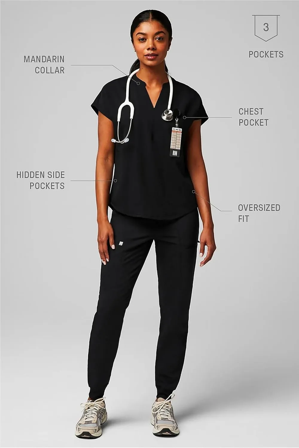 Fabletics Women's Evolve 3-Pocket Scrub Top with an Oversized Fit - MotionTech, 4-Way Stretch, Wrinkle-Resist, Anti-Shrink