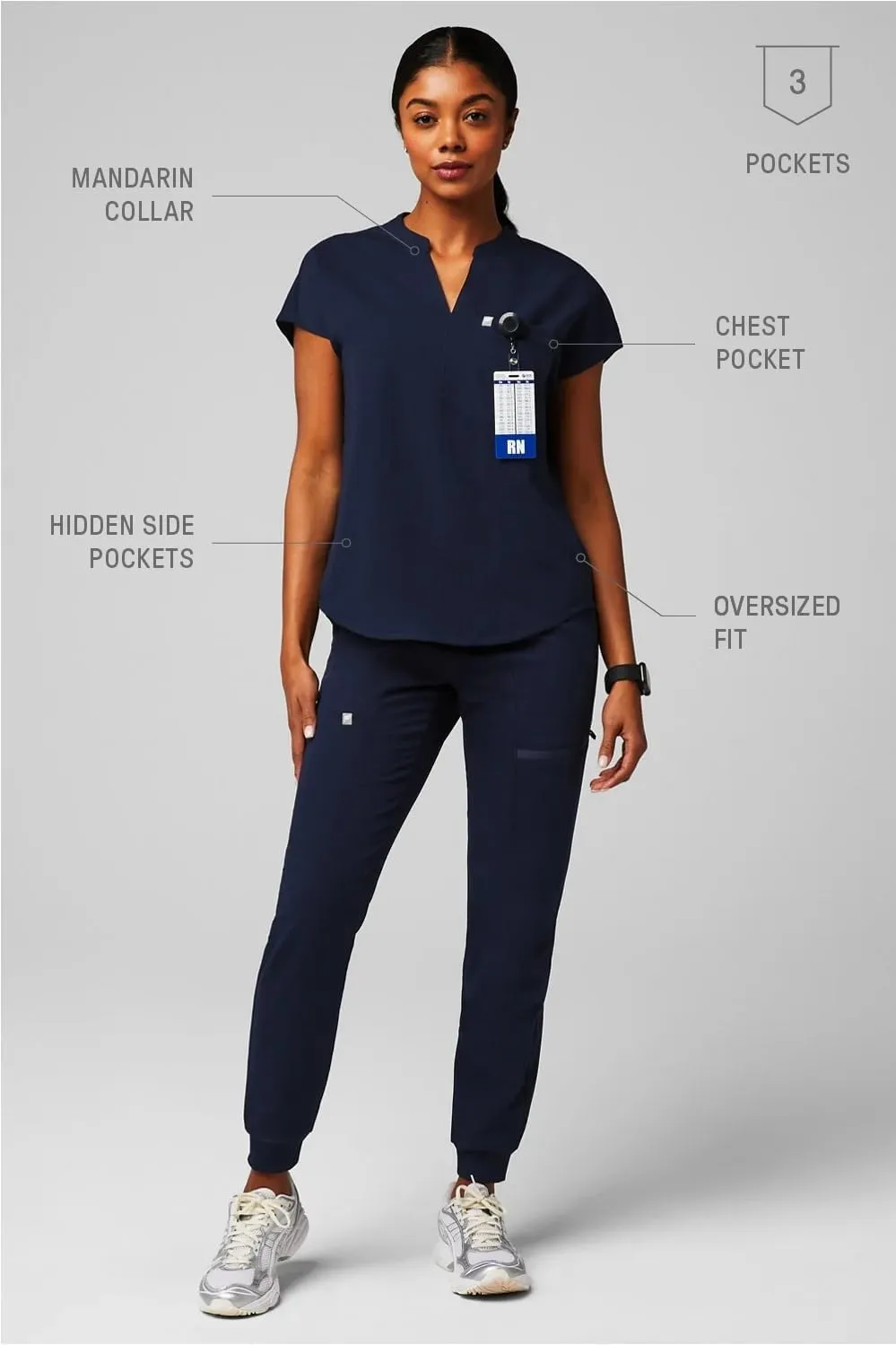 Fabletics Women's Evolve 3-Pocket Scrub Top with an Oversized Fit - MotionTech, 4-Way Stretch, Wrinkle-Resist, Anti-Shrink