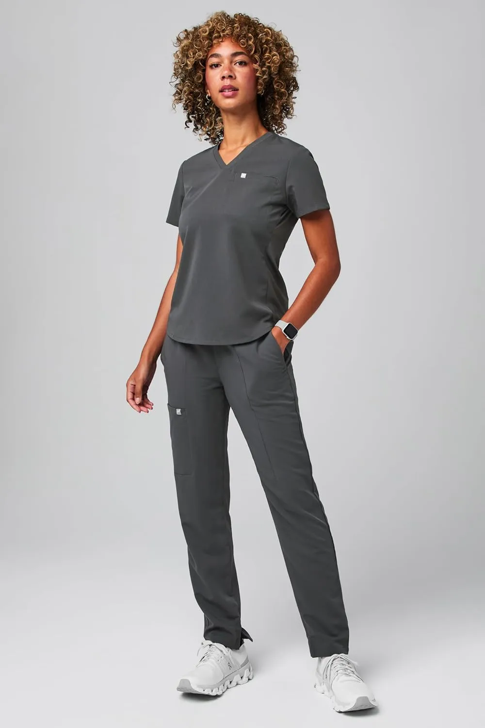 Fabletics Women's Vital 1-Pocket Scrub Top - MotionTech, Wrinkle-Resist, Chest Pocket, Anti-Shrink, Semi-Slim Fit