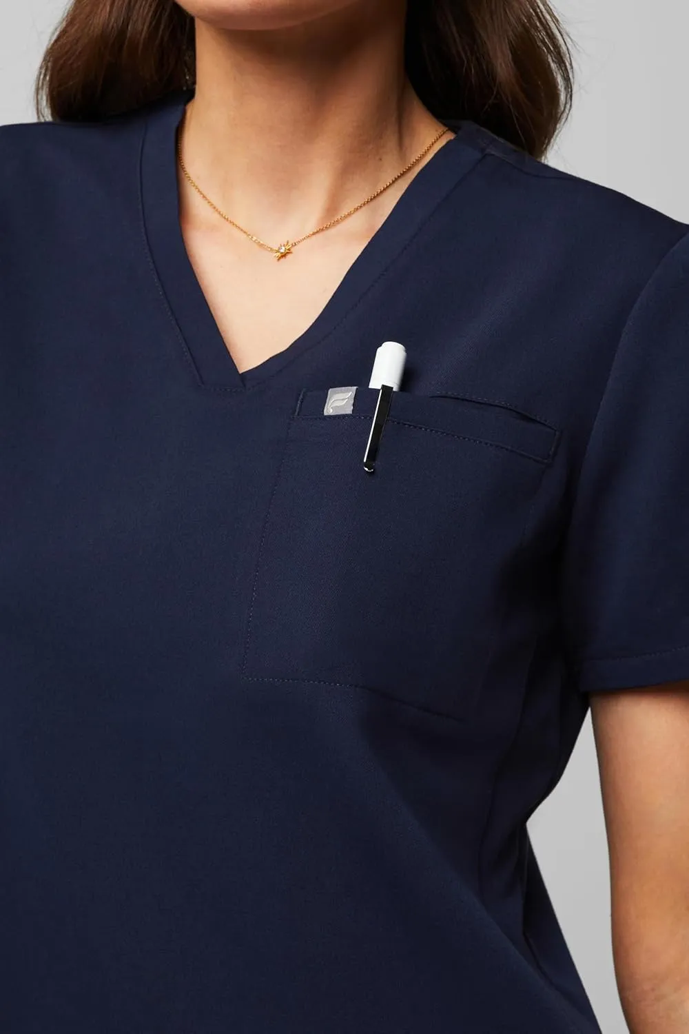 Fabletics Women's Vital 1-Pocket Scrub Top - MotionTech, Wrinkle-Resist, Chest Pocket, Anti-Shrink, Semi-Slim Fit