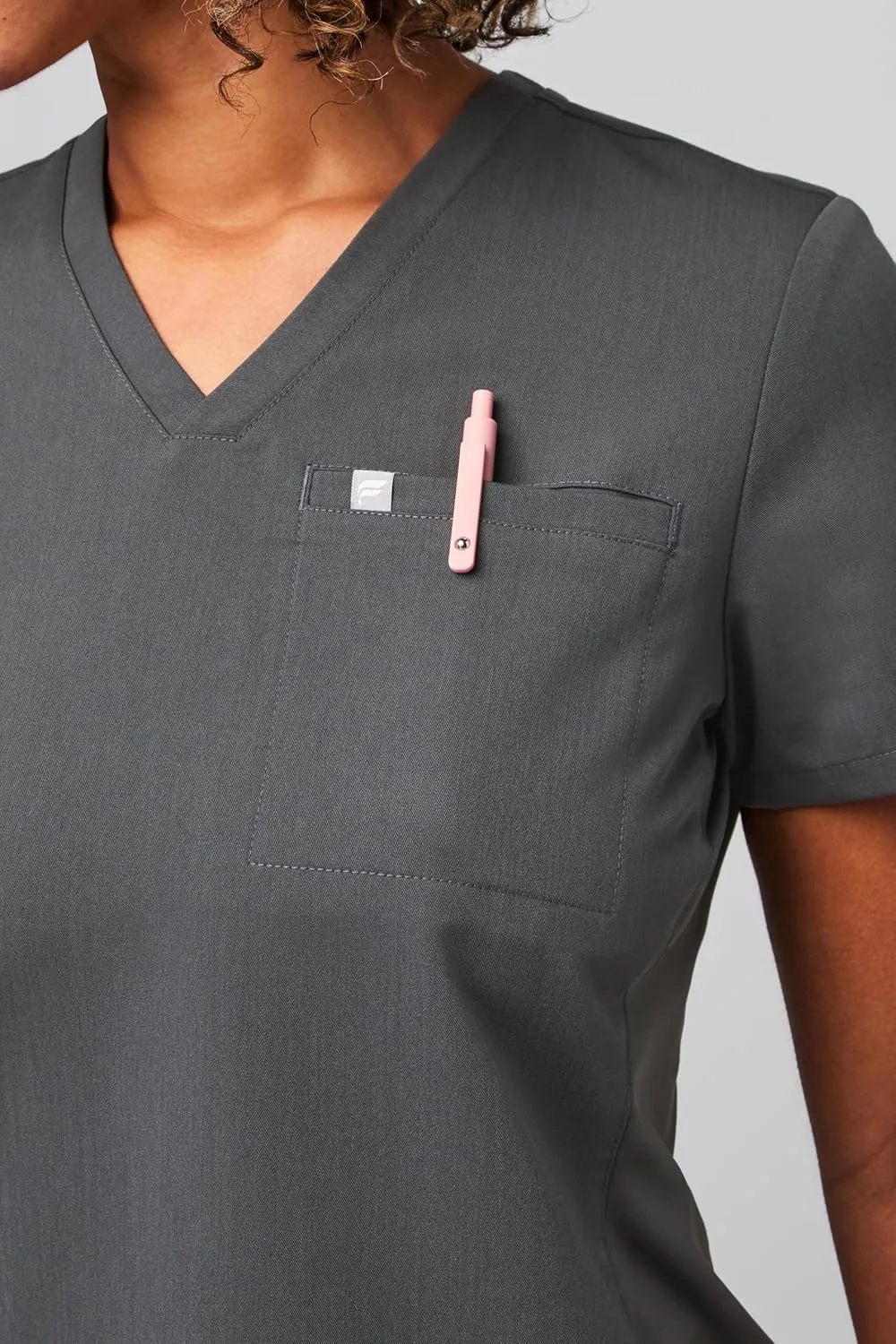 Fabletics Women's Vital 1-Pocket Scrub Top - MotionTech, Wrinkle-Resist, Chest Pocket, Anti-Shrink, Semi-Slim Fit