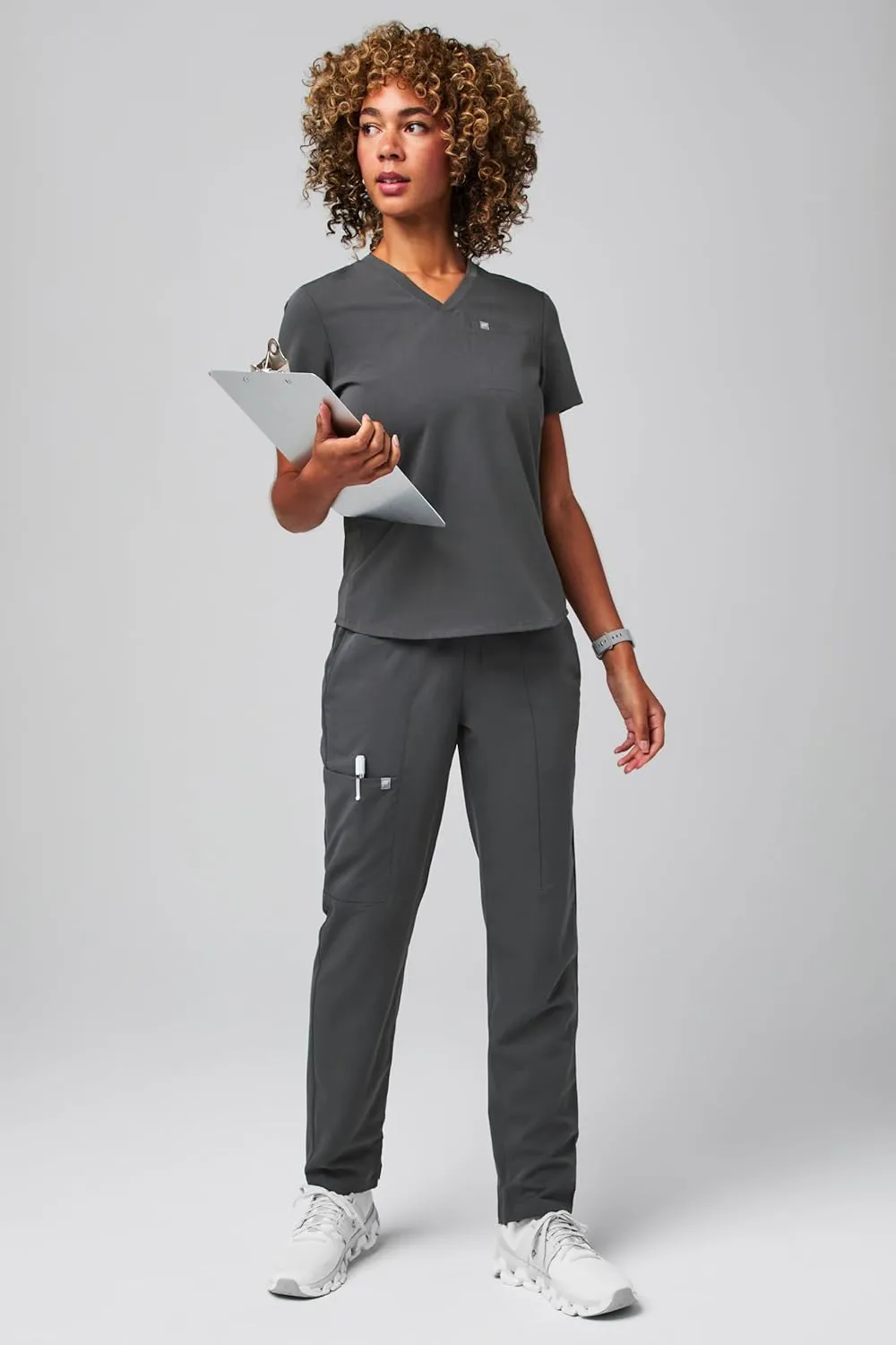 Fabletics Women's Vital 1-Pocket Scrub Top - MotionTech, Wrinkle-Resist, Chest Pocket, Anti-Shrink, Semi-Slim Fit