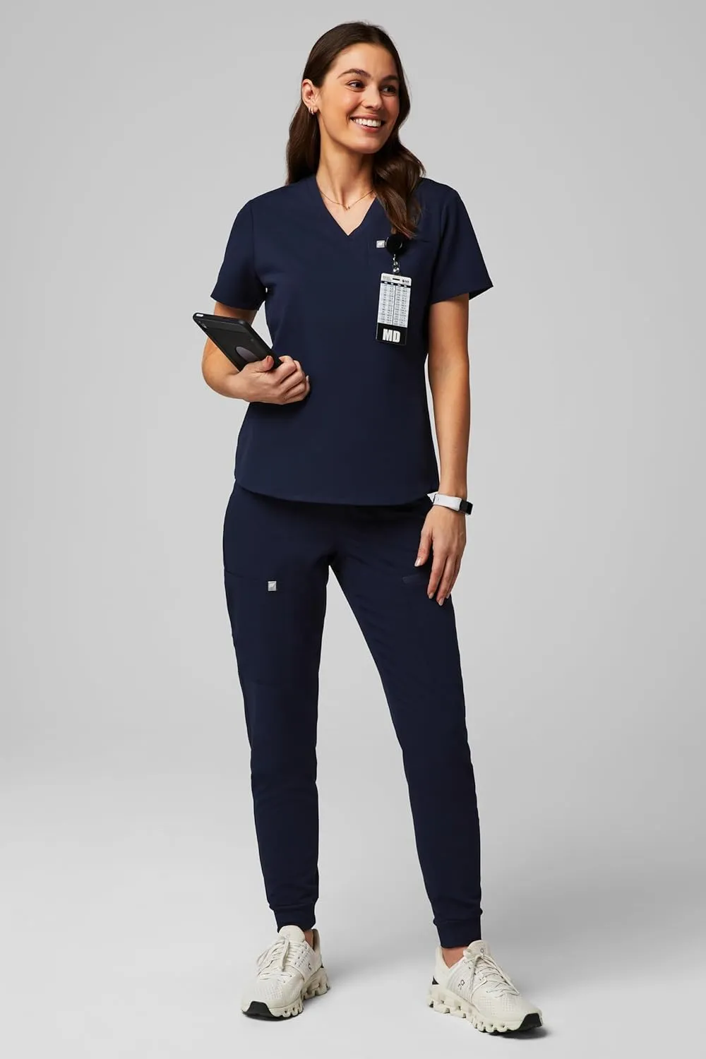 Fabletics Women's Vital 1-Pocket Scrub Top - MotionTech, Wrinkle-Resist, Chest Pocket, Anti-Shrink, Semi-Slim Fit