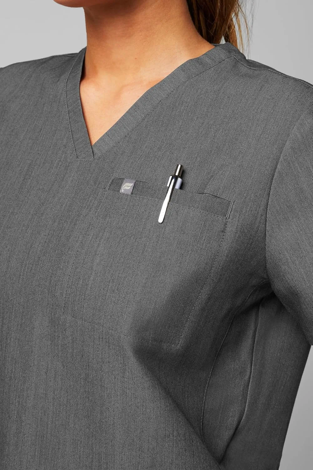 Fabletics Women's Vital 1-Pocket Scrub Top - MotionTech, Wrinkle-Resist, Chest Pocket, Anti-Shrink, Semi-Slim Fit