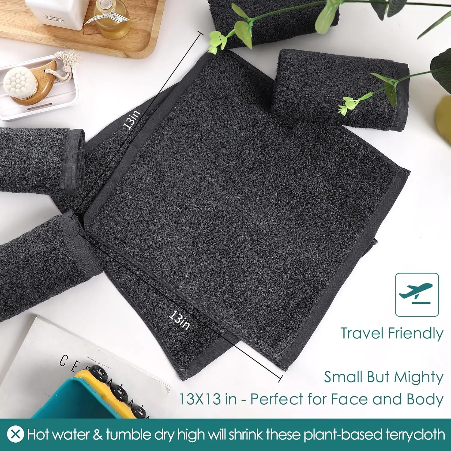 Face Towels 6 Pack, 13x13 inch Extra Large Grey Wash Cloths on Sensitive Skin, Super Soft and Gentle Bath Washcloths for Face and Body, Easy to Rinse Fast Dry Makeup Remover Eraser Face Cloths