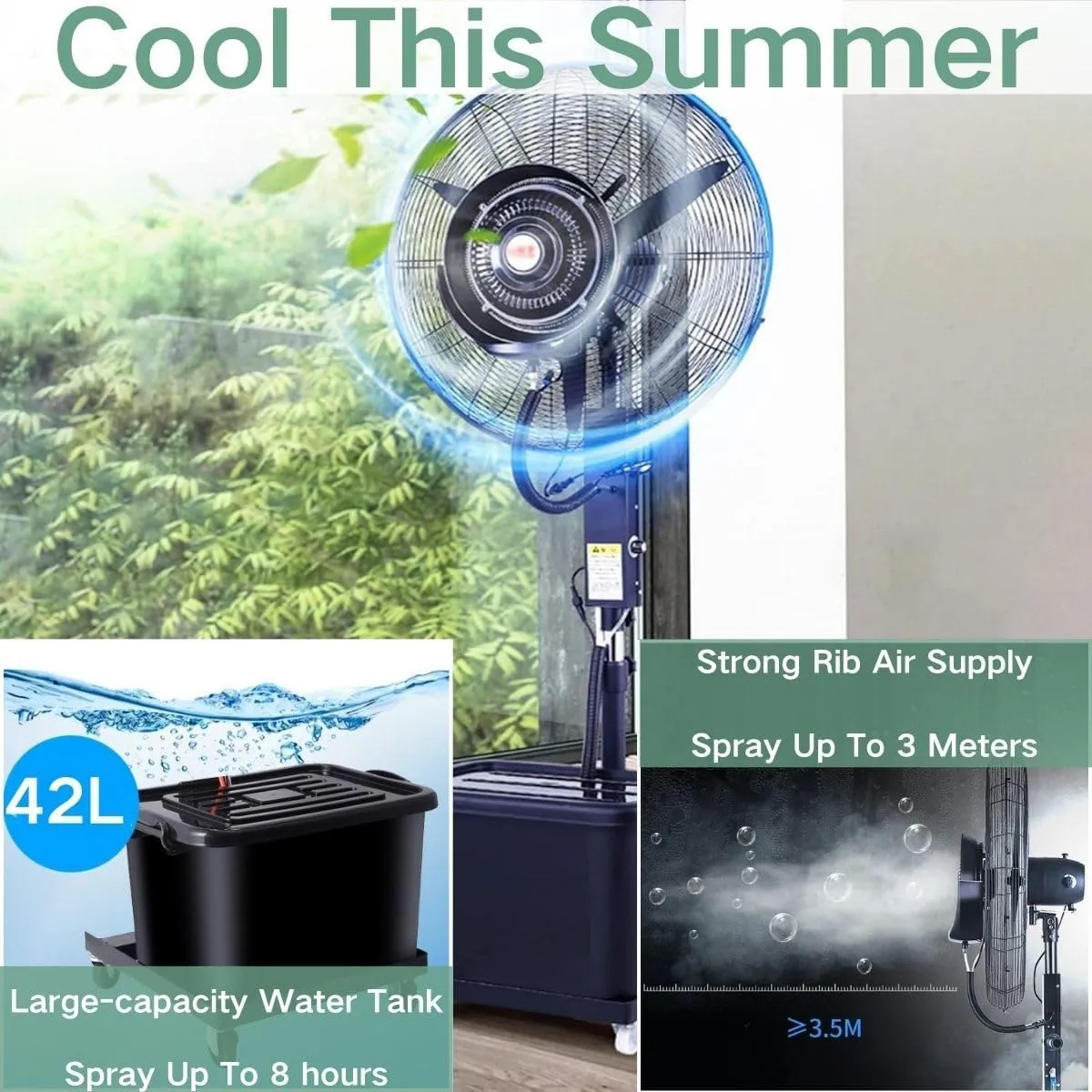 Fan Misters for Cooling Outdoor, Misting Fan Standing Fans Patio Waterproof, 3 Speed Levels Metal Industrial Fan for Travel, Garden Parties, Factories, Livestock 26 30Inch(750mm/30in)