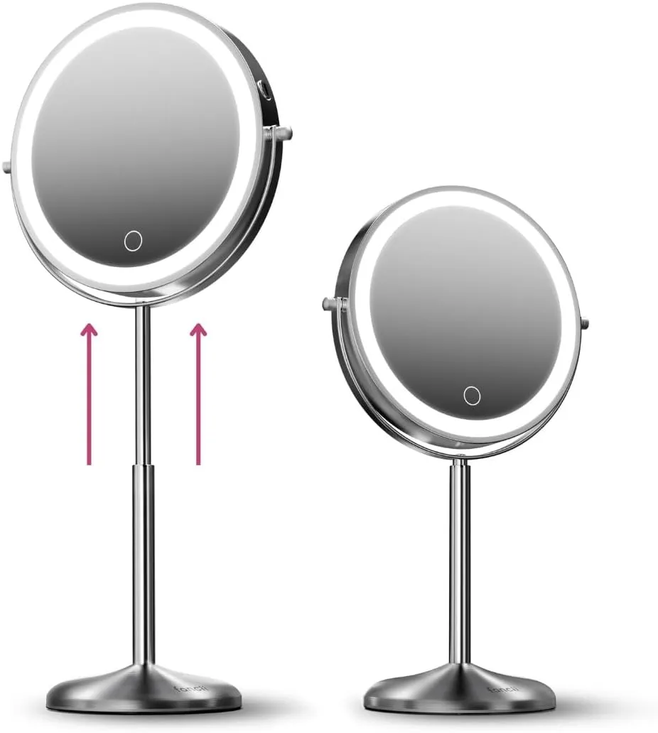 Fancii 9-Inch Lighted Makeup Mirror Height Adjustable with 10X /1X Magnification - Rechargeable, Double Sided LED Vanity Mirror with Light and Stand, 360° Swivel (Hailey)