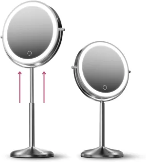 Fancii 9-Inch Lighted Makeup Mirror Height Adjustable with 10X /1X Magnification - Rechargeable, Double Sided LED Vanity Mirror with Light and Stand, 360° Swivel (Hailey)