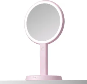 Fancii Cami Handheld Travel Makeup Mirror with Lights, Rechargeable, Extra Large, Double Sided 5X / 1x Magnifying Mirror - 3 Color Lighting, Handheld or Vanity (Strawberry Cream)