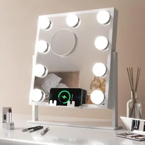 Fancii Vanity Mirror with Lights, BT Speajer, Wireless Charging - Detachable 10X Magnifying Mirror, 9 Hollywood Bulbs, LED Lighted Makeup Mirror with Phone Stand, 3 Color Modes, Adjustable Tilt