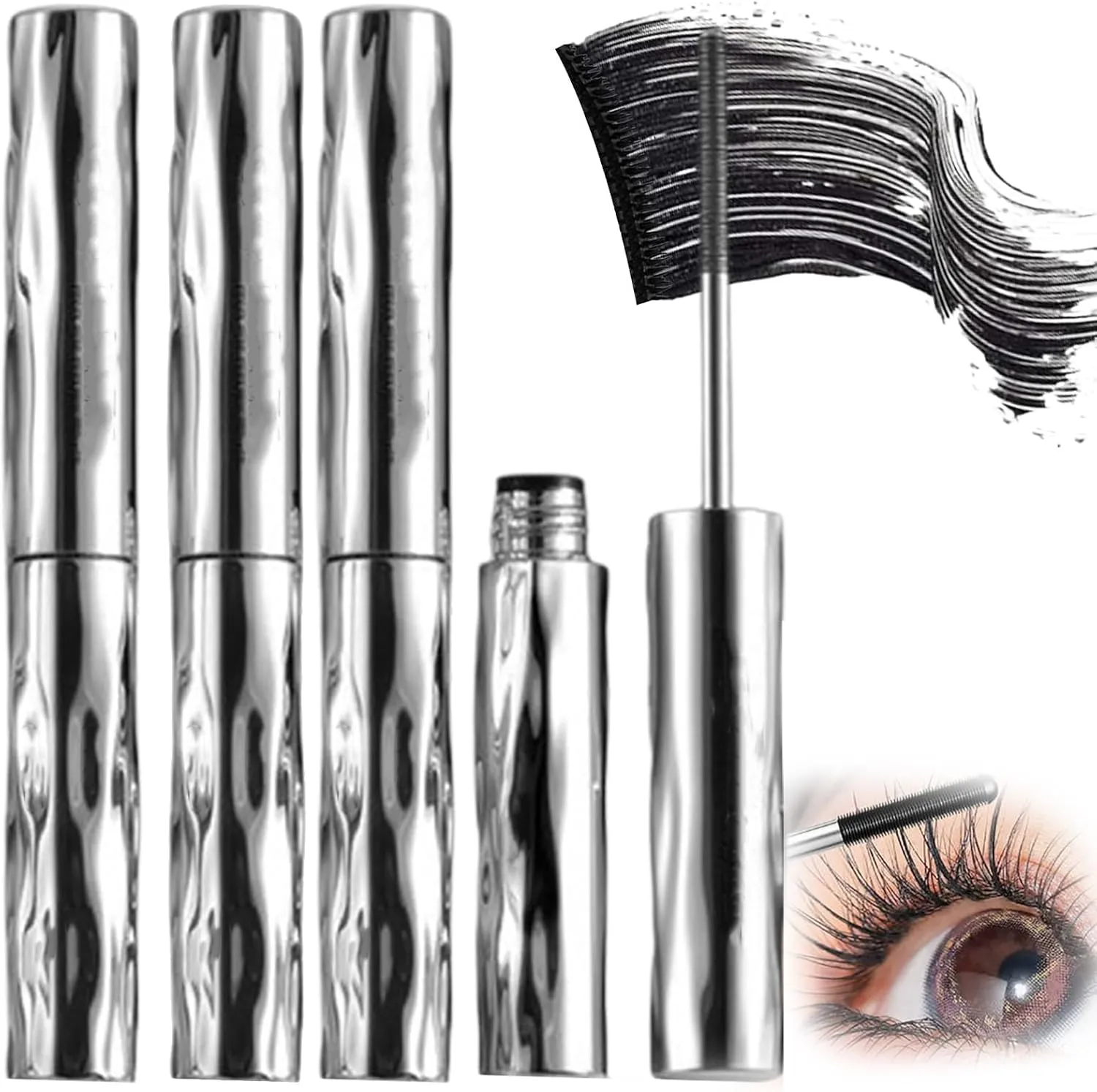 FOLENZU Laidanyou Small Steel Tube Mascara, Steel Tube Mascara Wand, Steel Tube Mascara Primer, Steel Pipe Eyelash Primer, Steel Tube Eyelash Primer, 3D Curling Eyelash Iron Mascara, Lengthening