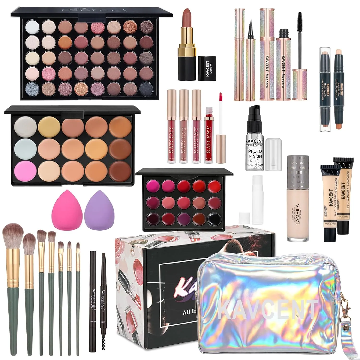 Full Makeup Kit for Girls - Eyeshadow Palette, Lip Gloss & Lipstick, Makeup Brushes, Foundation, Concealer, Mascara, Powder, Makeup Bag
