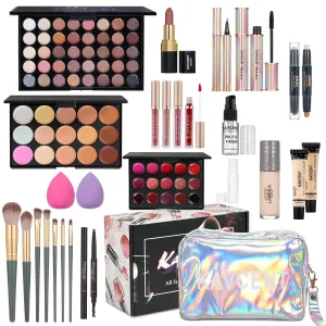 Full Makeup Kit for Girls - Eyeshadow Palette, Lip Gloss & Lipstick, Makeup Brushes, Foundation, Concealer, Mascara, Powder, Makeup Bag