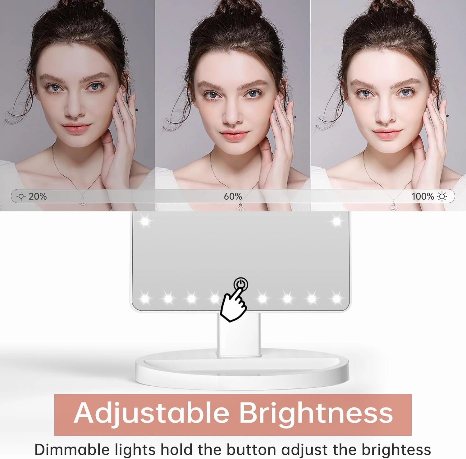 FUNTOUCH Large Lighted Makeup Mirror with Lights, Light Up Mirror with Small 10x Magnification for Desk, 360°Rotation Touch Screen,Brightness Adjustable Tabletop Cosmetic Vanity Make Up Mirror