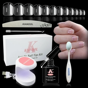 Gel X Nail Tips Square Acrylic Nail Kit, 552pcs Short Soft Gel Nail Press On Nail Kit with UV Nail Lamp and 5 In 1 Nail Glue, Full Nail Tips for False Nails Manicure Extension Set