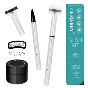 GEMERRY Lower Lash Stamp with Ink Waterproof& Long Lasting Bottom Eyelash Stamp 2 in 1 Liquid Eyeliner Kit Quick Eye Makeup Tool for Beginners(Black)