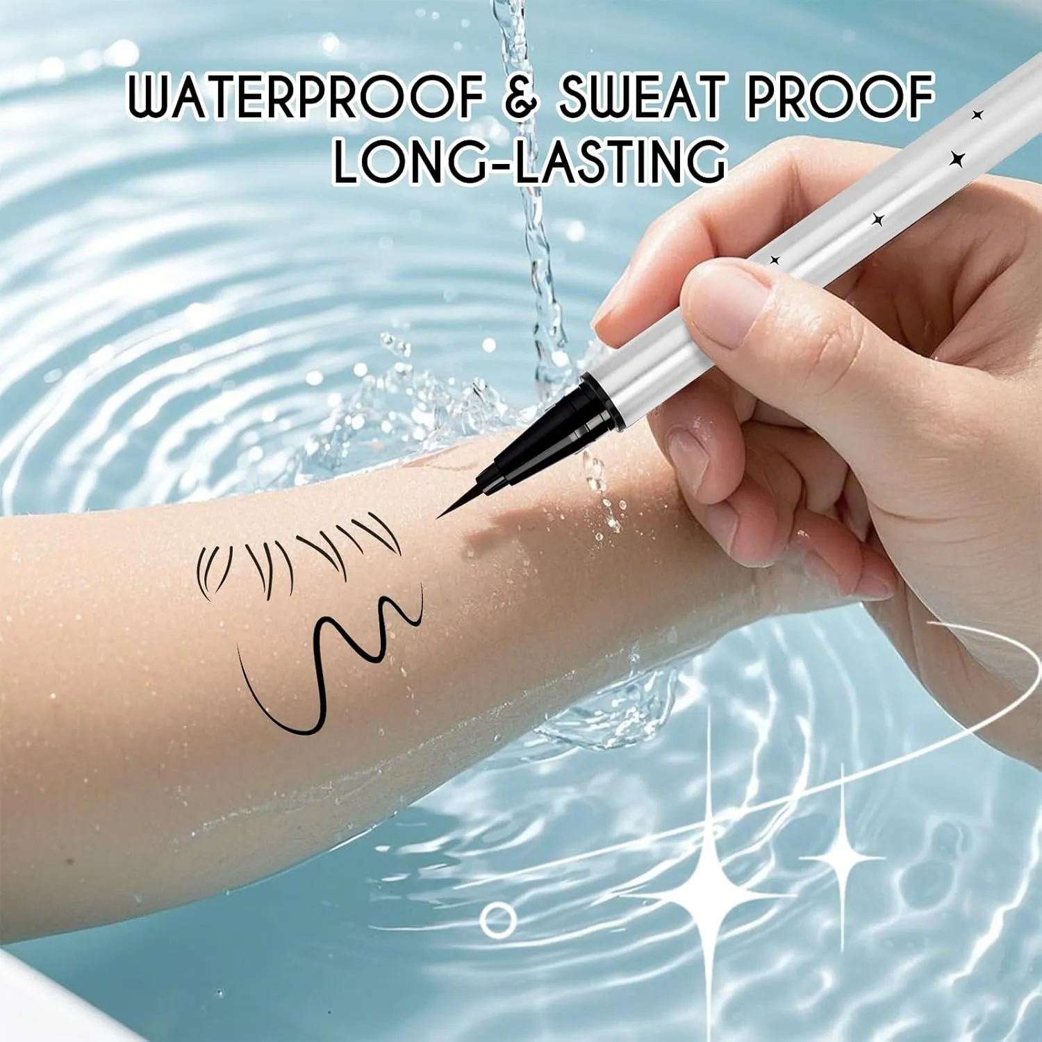 GEMERRY Lower Lash Stamp with Ink Waterproof& Long Lasting Bottom Eyelash Stamp 2 in 1 Liquid Eyeliner Kit Quick Eye Makeup Tool for Beginners(Black)