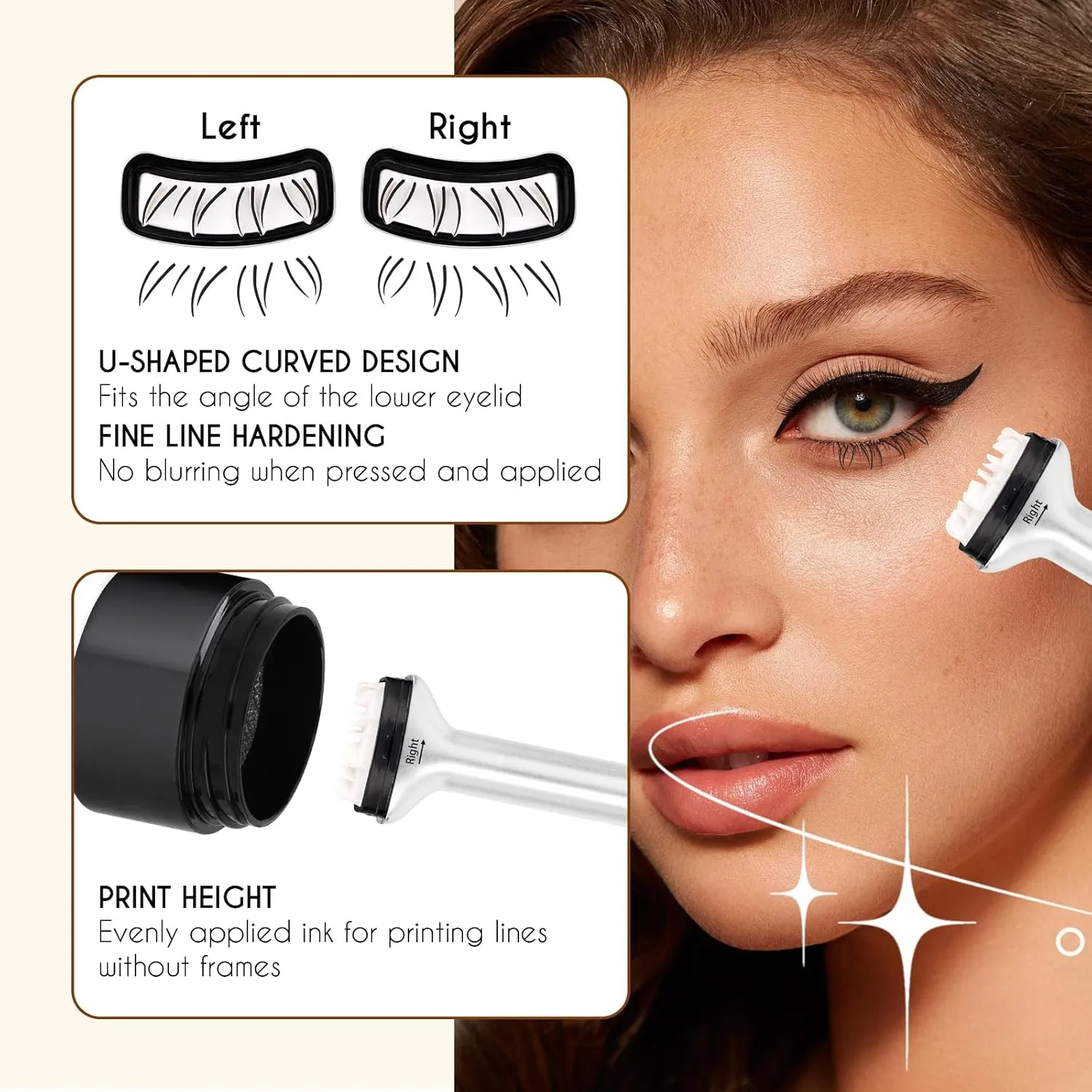 GEMERRY Lower Lash Stamp with Ink Waterproof& Long Lasting Bottom Eyelash Stamp 2 in 1 Liquid Eyeliner Kit Quick Eye Makeup Tool for Beginners(Black)