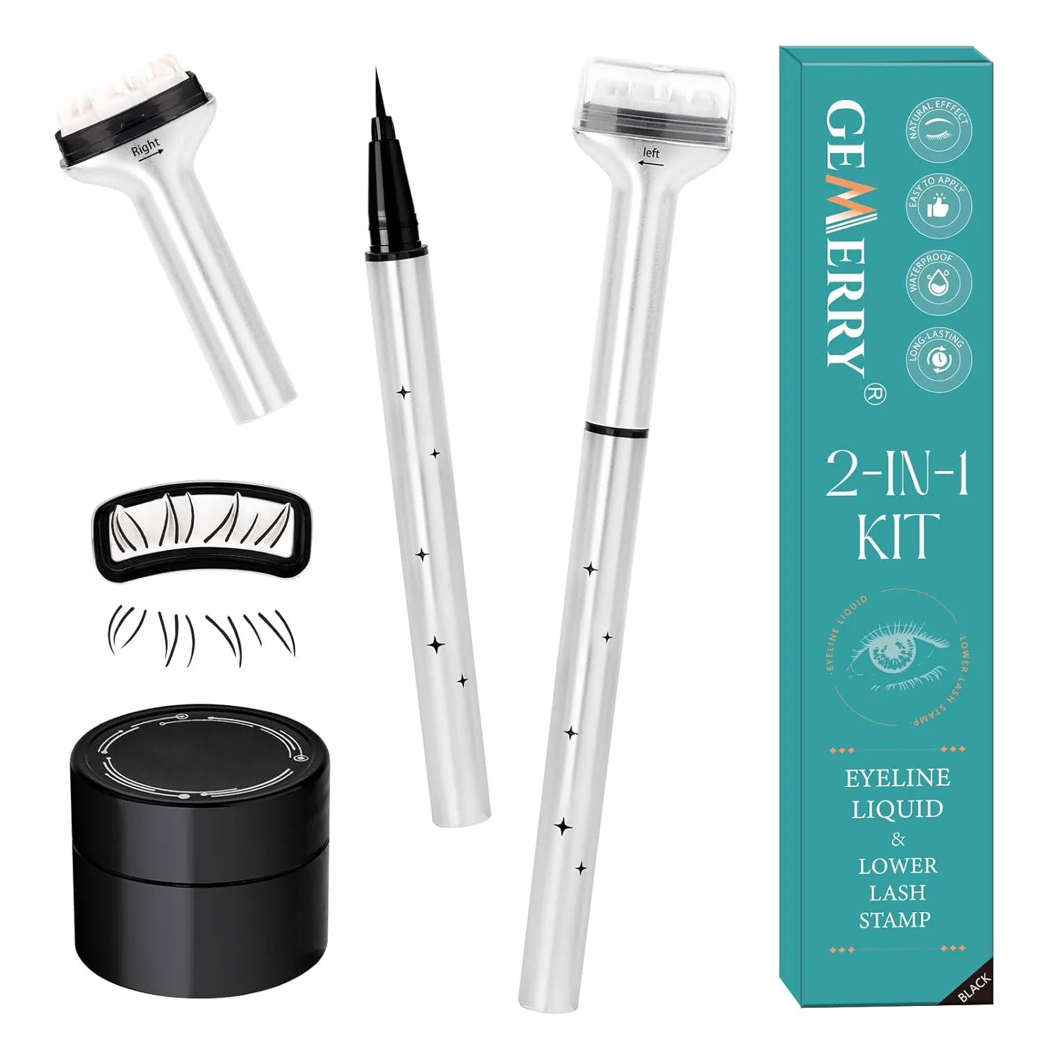 GEMERRY Lower Lash Stamp with Ink Waterproof& Long Lasting Bottom Eyelash Stamp 2 in 1 Liquid Eyeliner Kit Quick Eye Makeup Tool for Beginners(Black)
