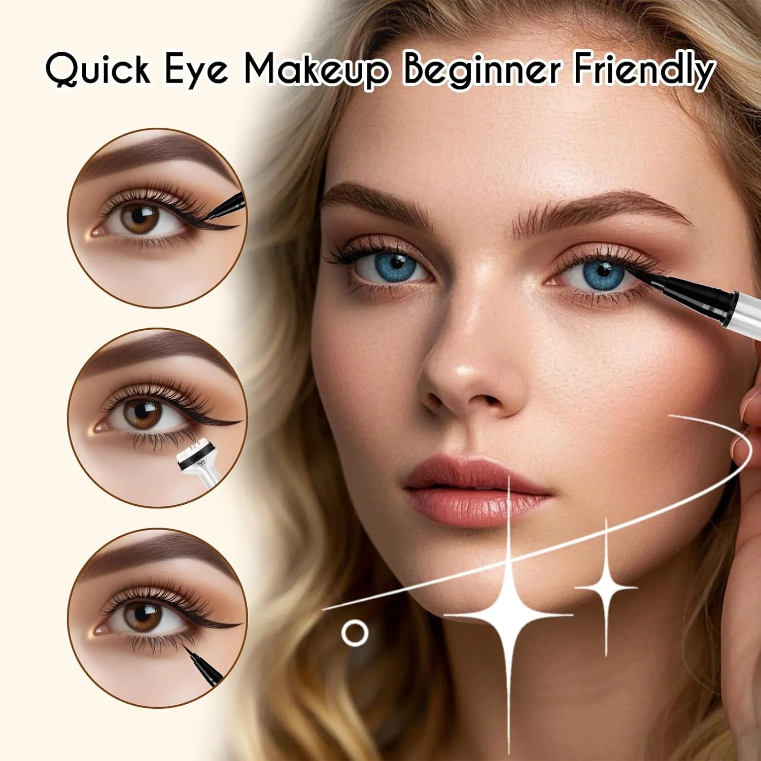 GEMERRY Lower Lash Stamp with Ink Waterproof& Long Lasting Bottom Eyelash Stamp 2 in 1 Liquid Eyeliner Kit Quick Eye Makeup Tool for Beginners(Black)