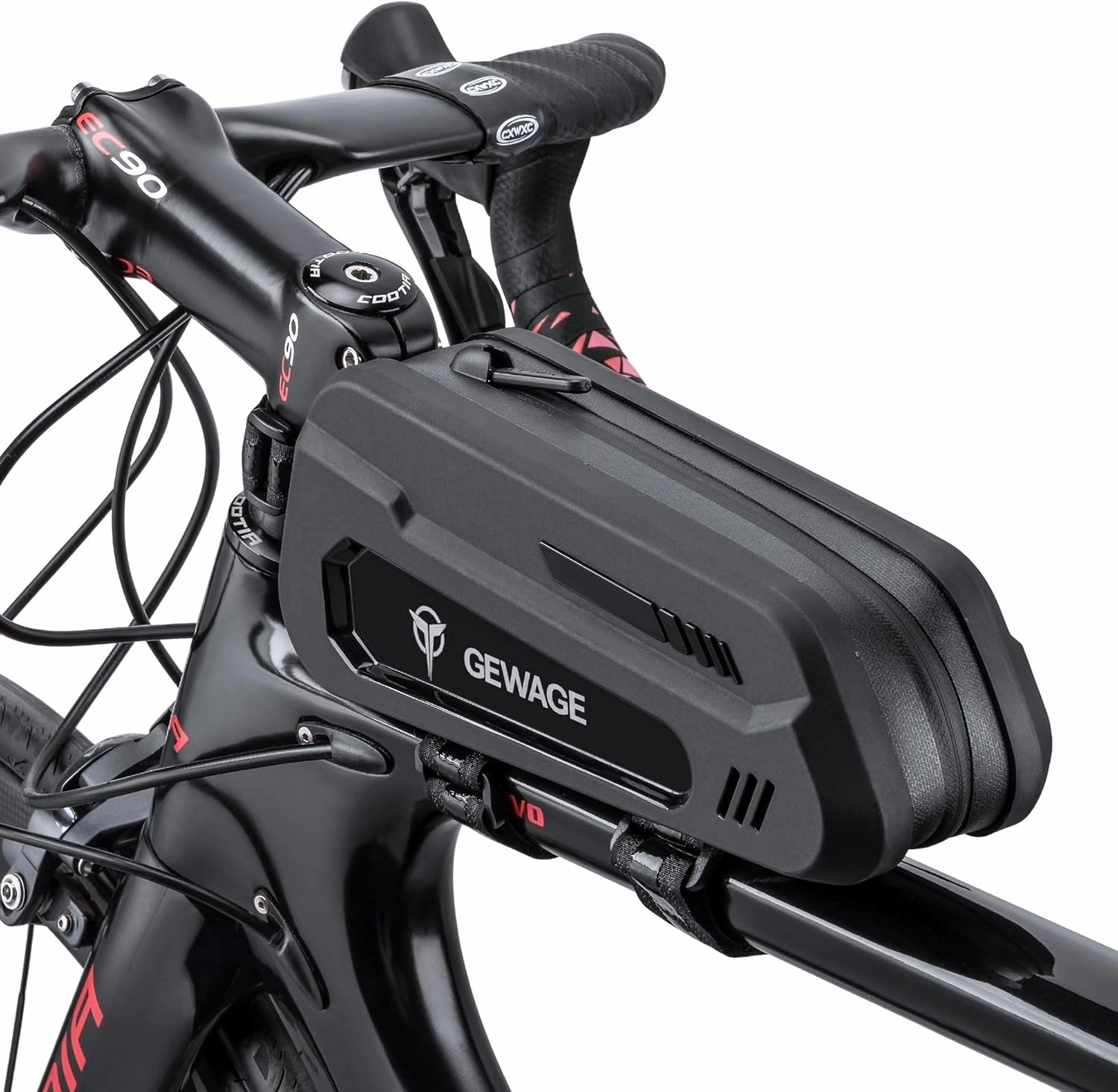 GEWAGE Bike Bag Bicycle Front Frame Bag Bike Phone Holder Bike Phone Bag Top Tube Bag Handlebar Bags Bike Accessories for Mountain Road Bike, Black