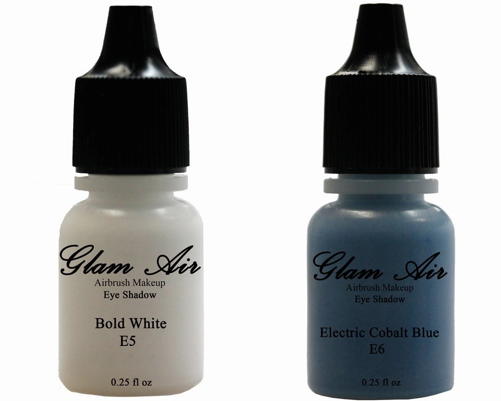 Glam Air Set of 2 Colors-Electric Cobalt Blue & Bold White Airbrush Water-based 0.25 Fl. Oz. Bottles of Eyeshadow