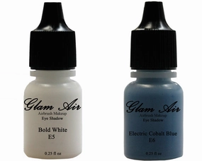 Glam Air Set of 2 Colors-Electric Cobalt Blue & Bold White Airbrush Water-based 0.25 Fl. Oz. Bottles of Eyeshadow